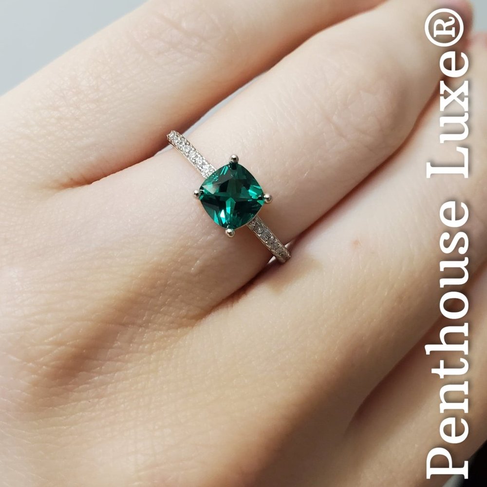 SOLID 925 Sterling Silver Green Emerald Ring